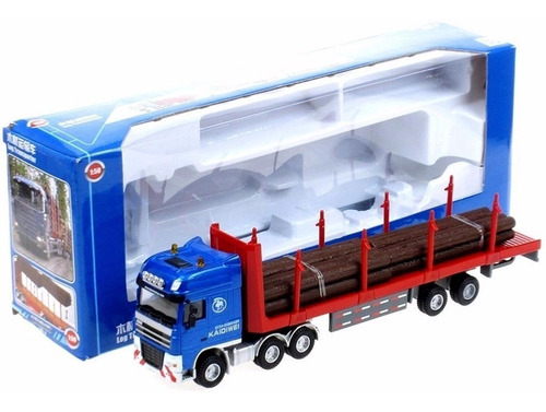 Miniatura Caminhão Transporte Tronco Em Metal Azul Kdw