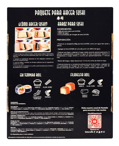 Paquete Para Hacer Sushi Satoru De 8 A 10 Rollos