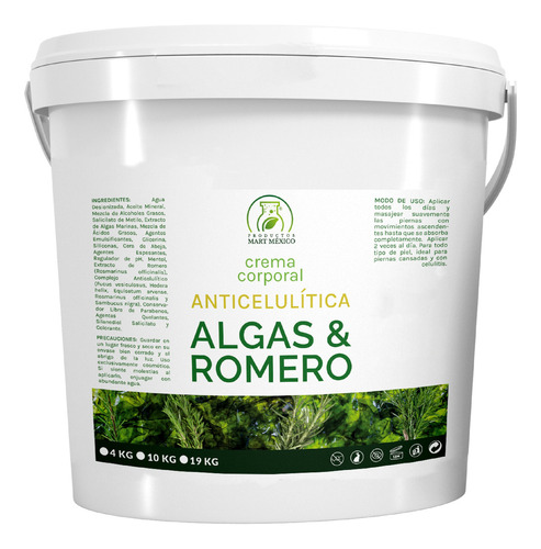  Crema Corporal Anticelulítica Algas Con Romero 4 Kg