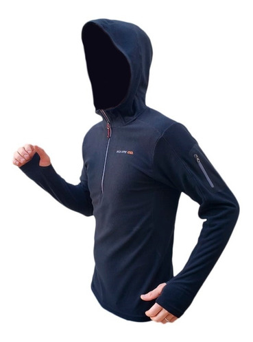 Buzo Micropolar Capucha Cuello Termico Hombre Polar Running