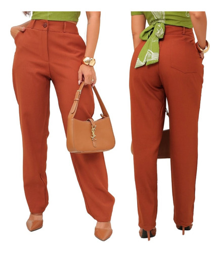 Calça Social Feminina Slim Leve Elegante Cintura Alta Barato