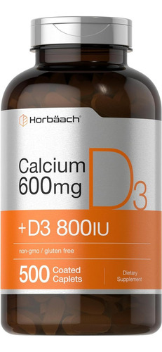 Calcio 600 Mg + Vitamina D3 800 Iu Horbäach 500 Comprimidos