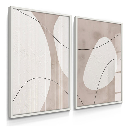Quadros Decorativo Dupla Grande Com Moldura Abstrato Neutros