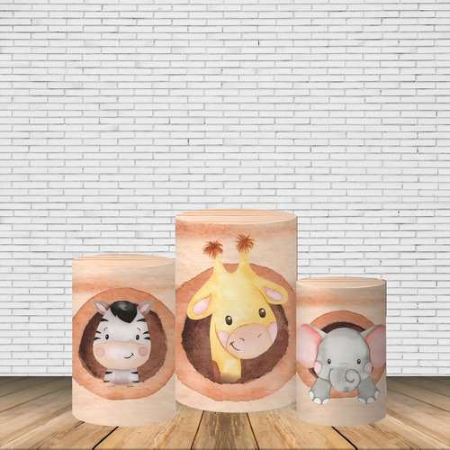 Trio De Capas Cilindros Tecido Arca De Noé Aquarela Mod2