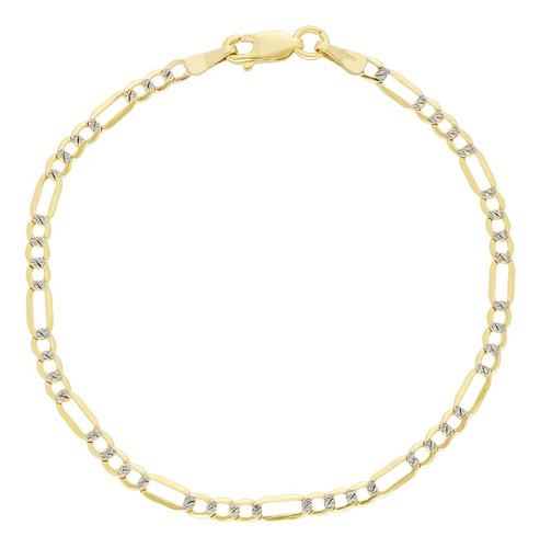 Pulsera Pulso Esclava Oro 14k Figaro Diamantada 21cm 3.5mm 