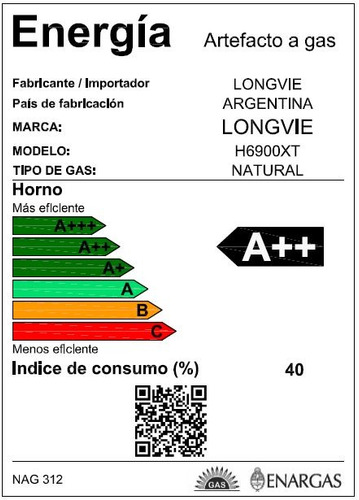 Imagen 2 de 2 de Horno A Gas Touch Longvie H6900xt C/vent. Tang. Grill Eléct.