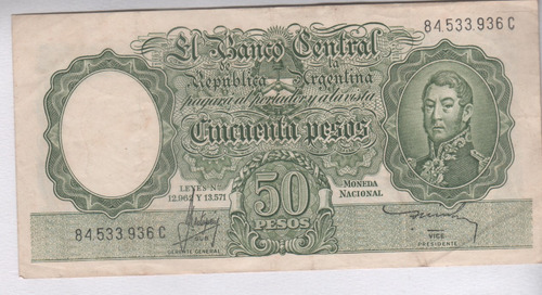 Billete Argentina $ 50 Moneda Nacional - Año 1967 - B 2021