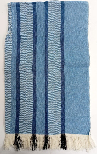 Poncho Artesanal Rombos Azul Turquesa