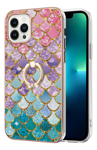 Funda Para Teléfono Motorola Series Sparkling Imd Con Agarre Giratorio Para Los Dedos, Balanzas De Colores Y Patrón De Escamas Rosas