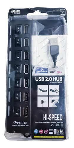 Imagem 3 de 3 de Régua Hub Usb 2.0 High Speed 7 Portas Com Fonte Pc Notebook