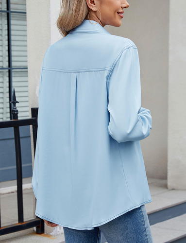 Camisas Mangas Enrolladas Con Botones Mujer Con Cuello En V