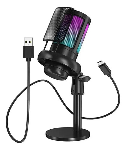 Micrófono Rgb Condensador Usb Para Gamer Pc