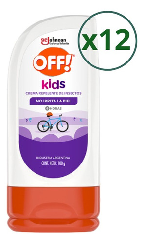 Pack X12 Crema Repelente Off Kids 100g Insectos Niños 4hs
