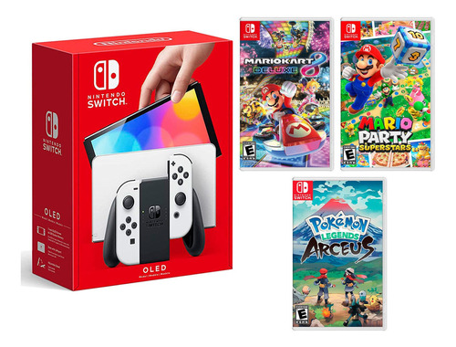 Nintendo Switch Oled Blanco+pokémon Arceus+2 Juegos Mario