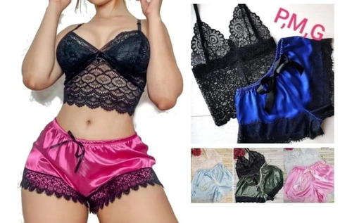 Lindo Conjunto De Baby Doll De Cetim Luxo