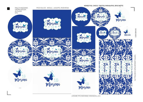 Kit Stickers Candy Bar Mariposas Azul X120 U Variadas