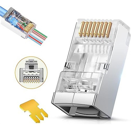 50 Conector Cat6 Ez Rj45 Metálico Blindado Terminales Red