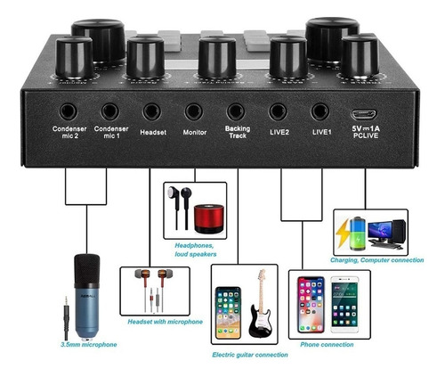 Audio Podcast De Mezclador Con Tarjeta De Sonido V8s