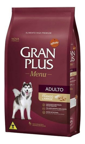 Alimento Gran Plus Menu para cão adulto todos os tamanhos sabor frango e arroz em sacola de 15kg