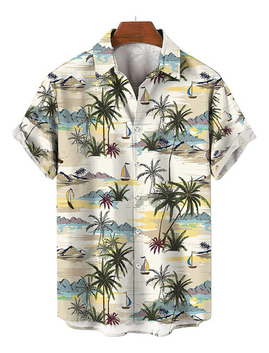 Camisa De Hombre Con Estampado 3d De Palmeras Hawaianas Para