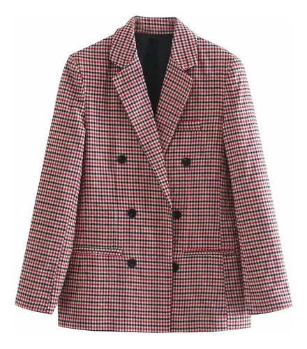 Chaqueta Tipo Blazer Con Botones Dobles A Cuadros Para Mujer