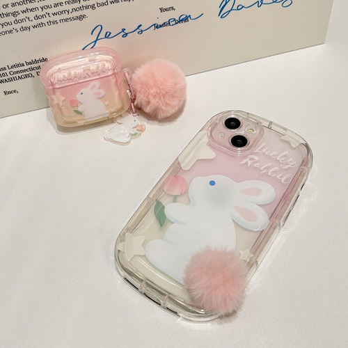 Carcasa De Conejo Manchada Rosa For iPhone For AirPods