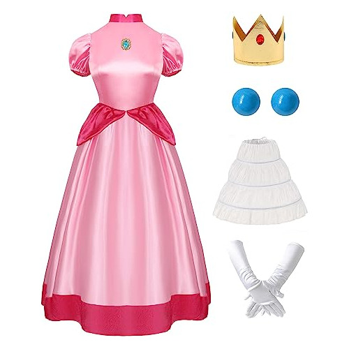 Cicoci Disfraz Princesa Peach Adulto Vestido Rosa Accesorios Halloween Cosplay
