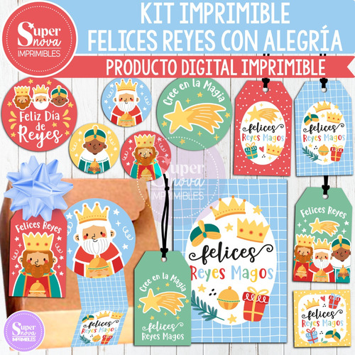 Kit Imprimible Reyes Magos Tags Etiquetas Tarjeta Stickers