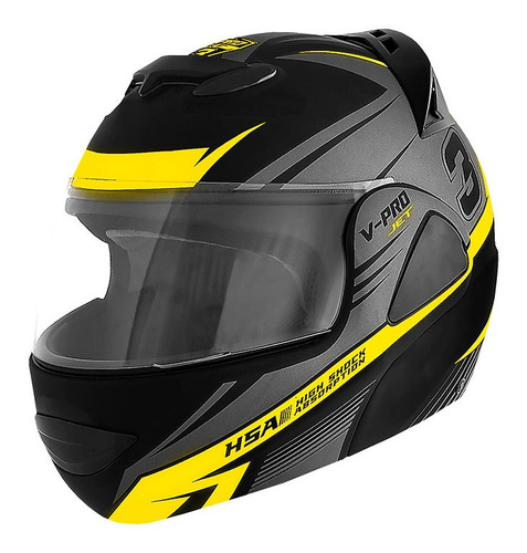 Casco V-pro Jet 3  Rebatible Negro/amarillo T 60