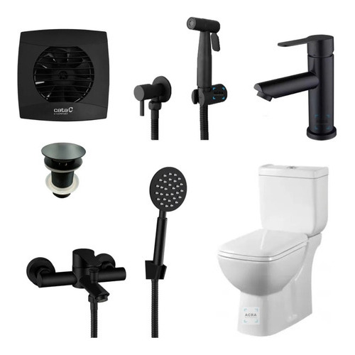 Baño Completo Inodoro + Extractor + Grifería En Negro Acra