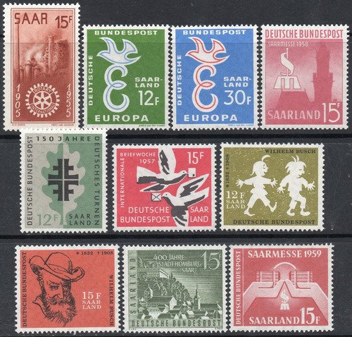 Imagen 1 de 1 de Saar = Sarre 10 Sellos Mint C/mucha Temática Años 1955-59