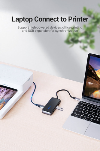 Hub USB Multipuerto Vention - 5 en 1 - Usb C + 4 Puertos Usb 3.0 + Power delivery USB C 87W - 5Gbps - OTG - Carcasa Aluminio - 15 CM - Premium Para Teclado / Disco rigido / Mac / Laptop - TFDHB