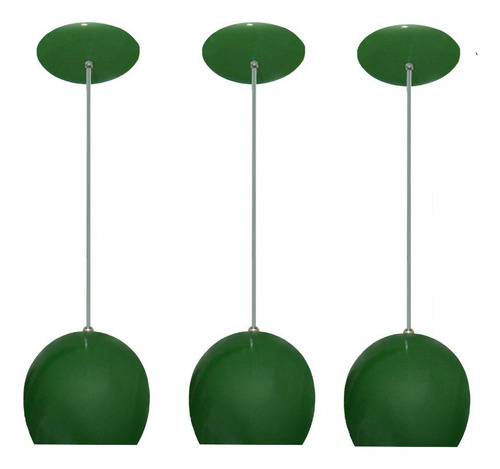 03 Luminarias Pendentes Coloridos Modelo Bolinha - Balcão Cor Verde 110V/220V (Bivolt)