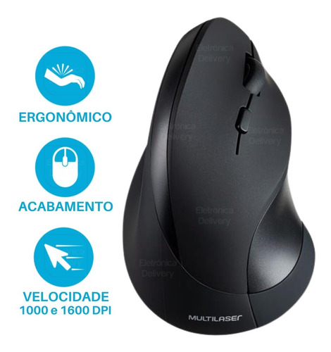 Mouse Vertical Sem Fio Multilaser  Mo284 Preto