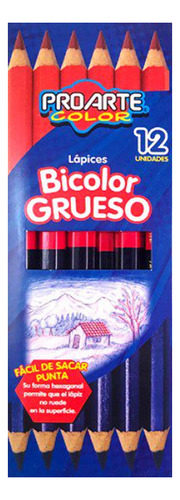 Caja 12 Lápices Bicolor Jumbo Grueso Proarte Azul/rojo