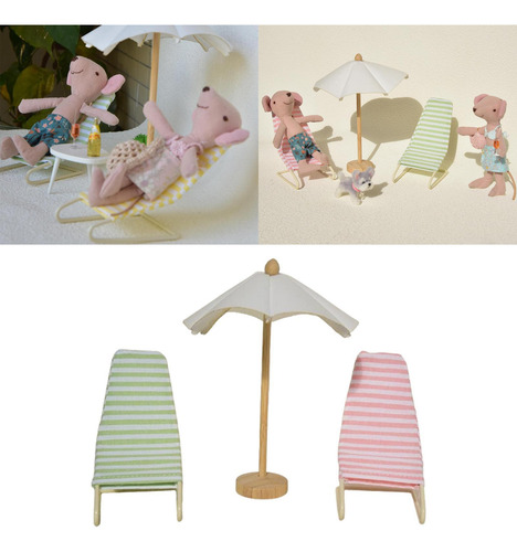3x 1:12 A Escala Silla De Muñeca Playa Y Verde Rosado