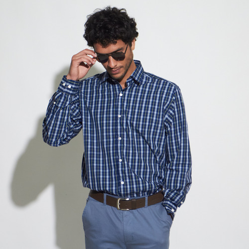 Camisa Hombre Kevingston Pond Escocesa Azul Oscuro