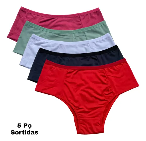 Kit 5 Calcinha Plus Size Cintura Alta Lateral Dupla E Larga