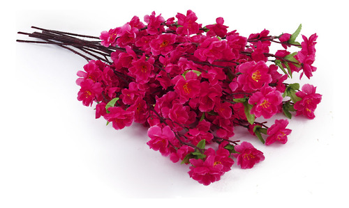10 Ramo De Flores De Durazno Artificial Con 3 Tallos De
