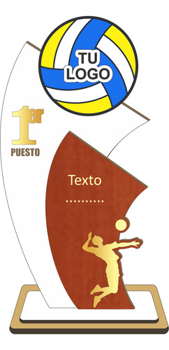 Trofeos De Voley Mdf 40cm, 30cm, 25cm Pack 27 Unidades Blanco Y Cedro