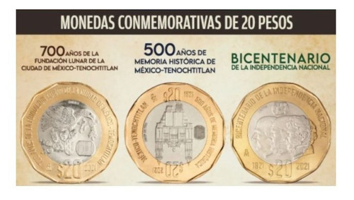 Monedas De 20 Pesos Set De 3