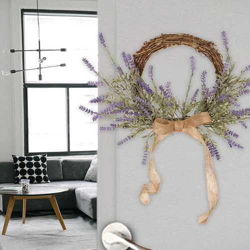 Corona De Lavanda Artificial De 16 Pulgadas, Flores Moradas,