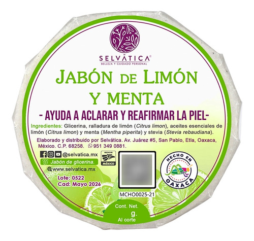 Jabón De Limón Y Menta | 115g. | Glicerina