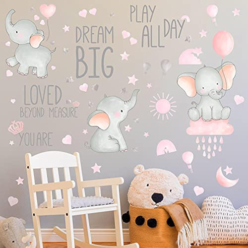 Dream Big Little One Elephant Wall Stickers Baby Room Wall D