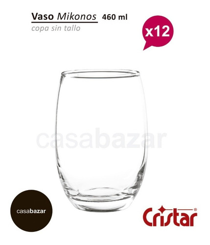 Imagen 3 de 6 de Copa Copon Vaso Vidrio Mikonos X12 U Sin Pie 460 Ml Vino