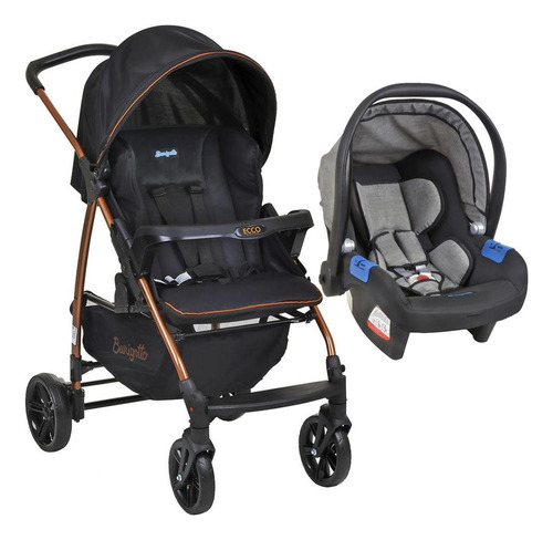 Carrinho De Bebê Ecco Preto Cobre E Bebê Conforto Gray