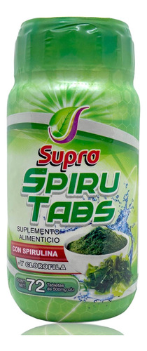 Spiru Tabs Spirulina Y Clorofila 72 Tabletas 500 Mg Supra.