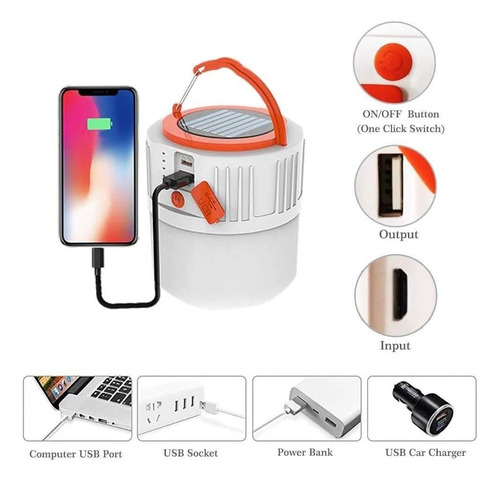 Foco Lampara Recargable Solar Con Panel Usb Para Recarga Cel Color de la luz Blanco frío