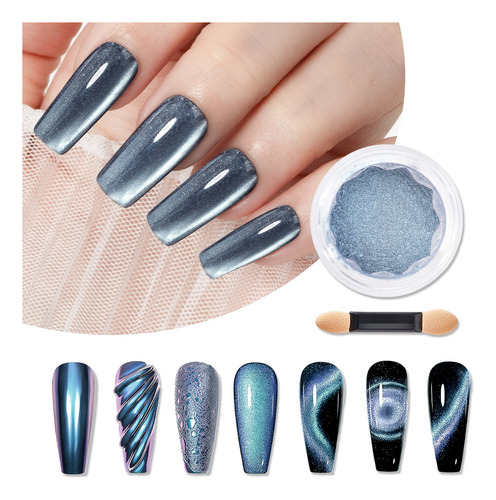 Polvo De Uñas Cromado De Ojo De Gato 3d Galaxia Cherimoya