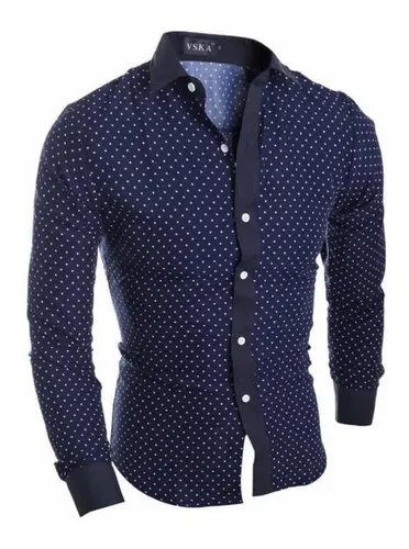 Camisa azul marino con puntos blancos sale